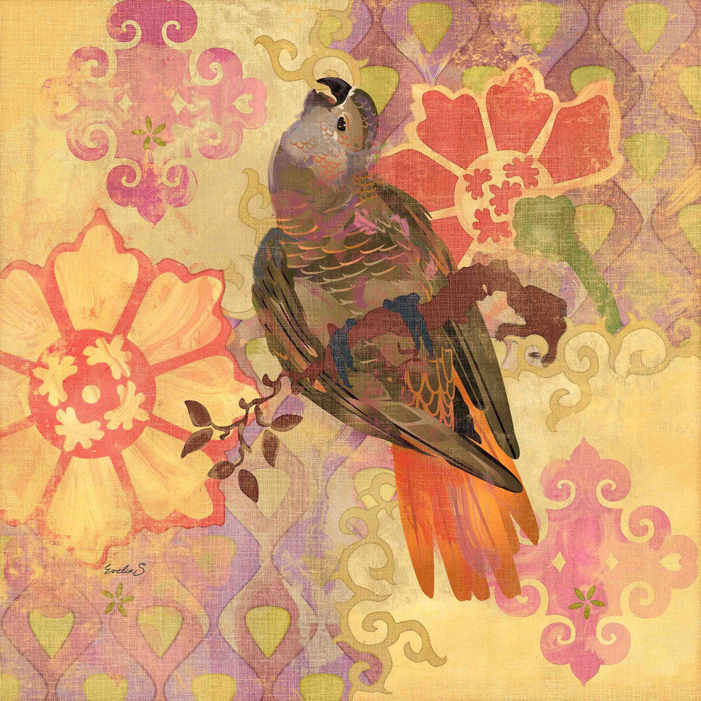 "Parrots of Barcelona" Painting Print on Canvas by Evelia