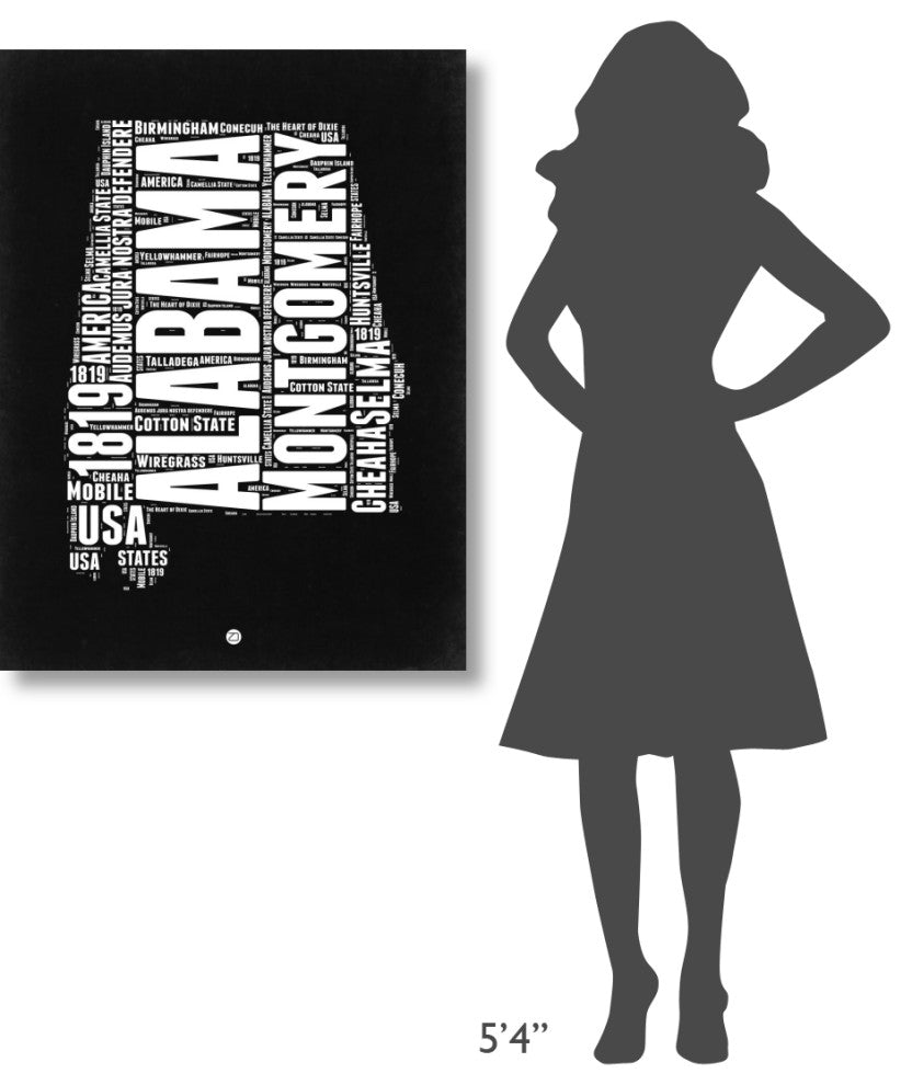 "Alabama Black and White Map" Fine Art Print
