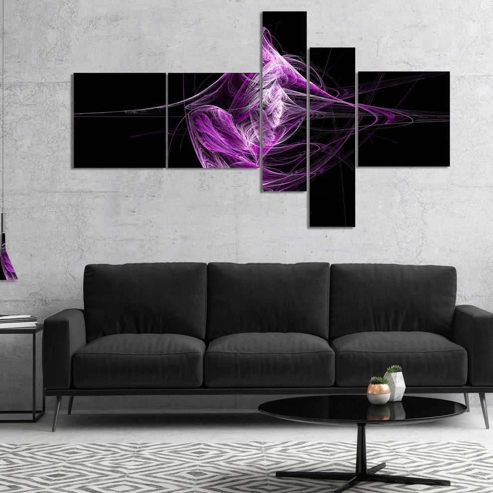 Purple on Black Fractal Illustration, Abstract Canvas Print, 60"x32", 5 panels