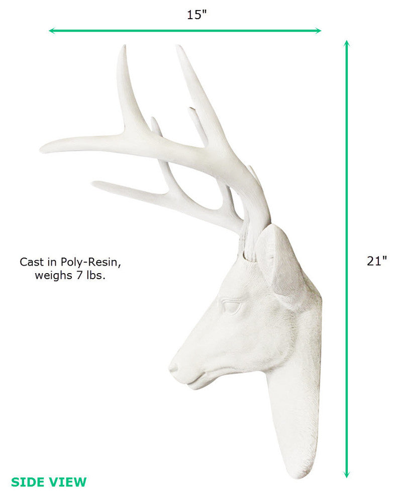 Resin Deer Head Antler Art, White
