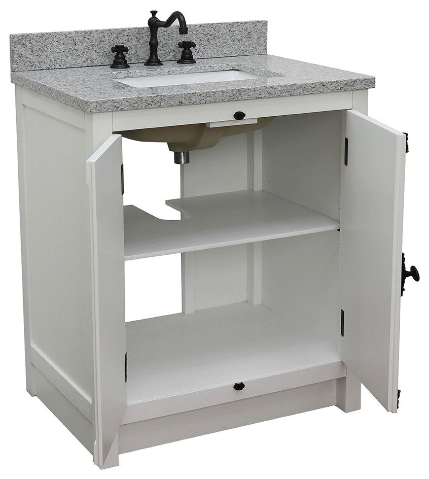 30" Single Vanity, Glacier Ash, Gray Granite Top, Rectangle Sink