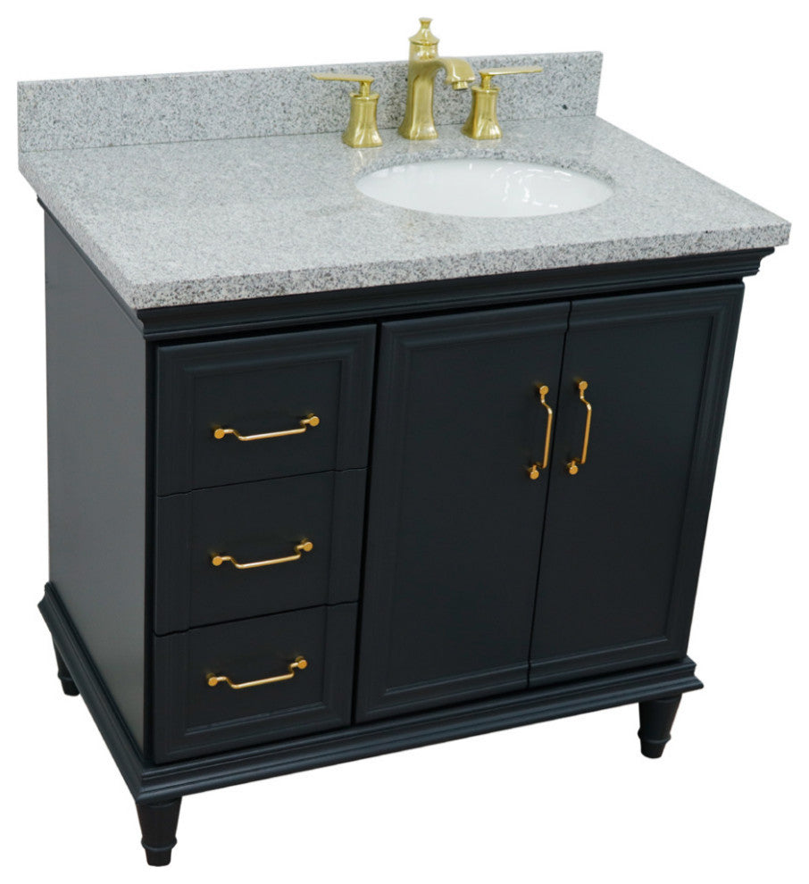 37" Single Vanity, Dark Gray Finish With Gray Granite