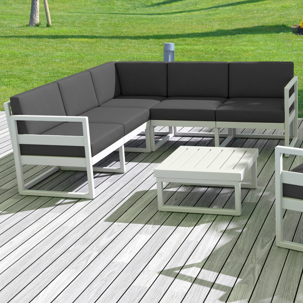 Mykonos Corner 5-Person Sectional Set White, Acrylic Fabric Charcoal Cushion