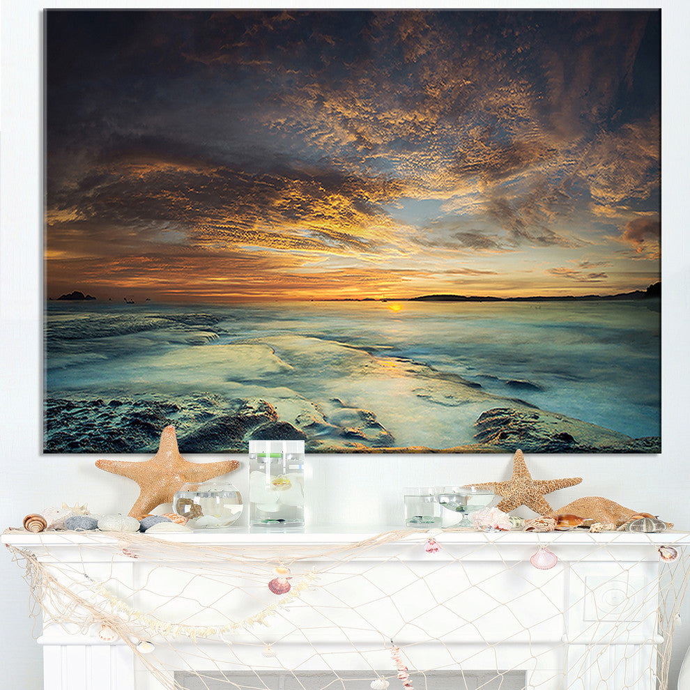 "The Tanah Lot Temple in Bali Island" Modern Beach Canvas Art Print, 40"x30"