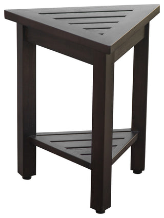 HomeRoots 18" Teak Corner Shower Stool or Bench With Shelf, Brown Finish