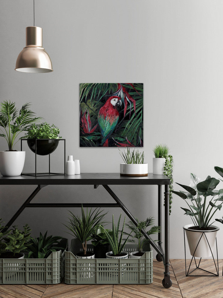 "Jungle Parrot" Painting Print on Wrapped Canvas, 24"x24"
