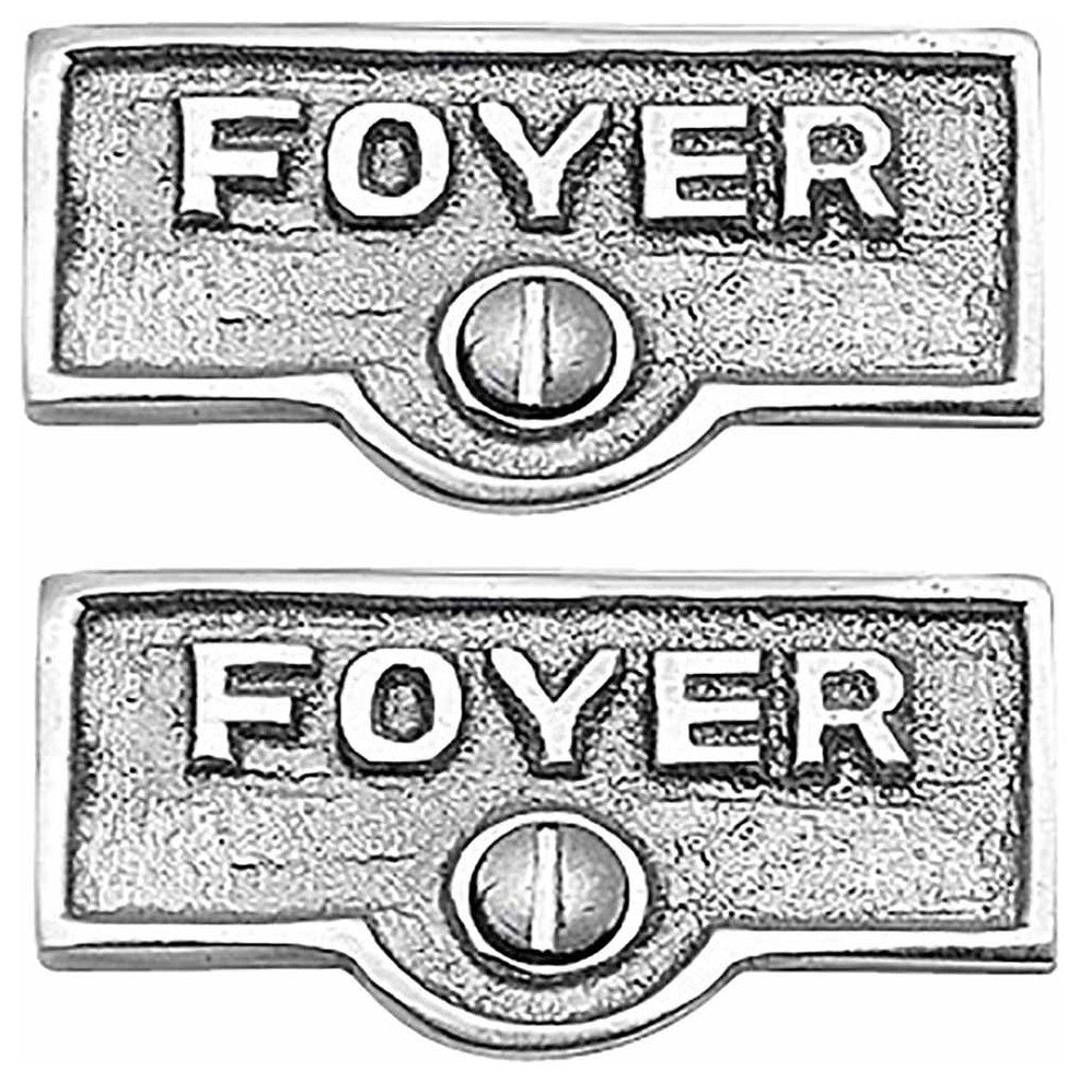 2 Switch Plate Tags FOYER Name Signs Labels Chrome Brass |