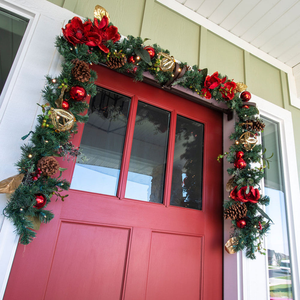 9' Artificial Christmas Garland With Lights Red Magnolia