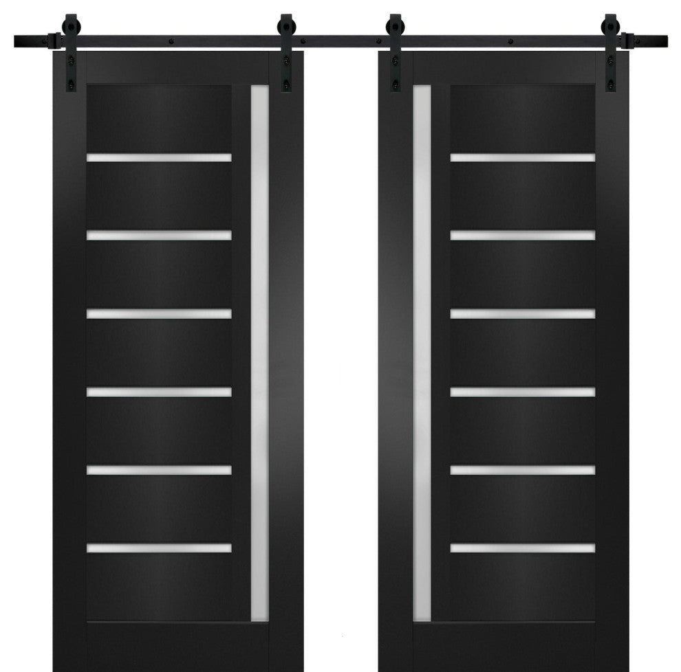 Double Barn Door 64 x 96, Quadro 4088 Black Frosted Glass, 13' Rail