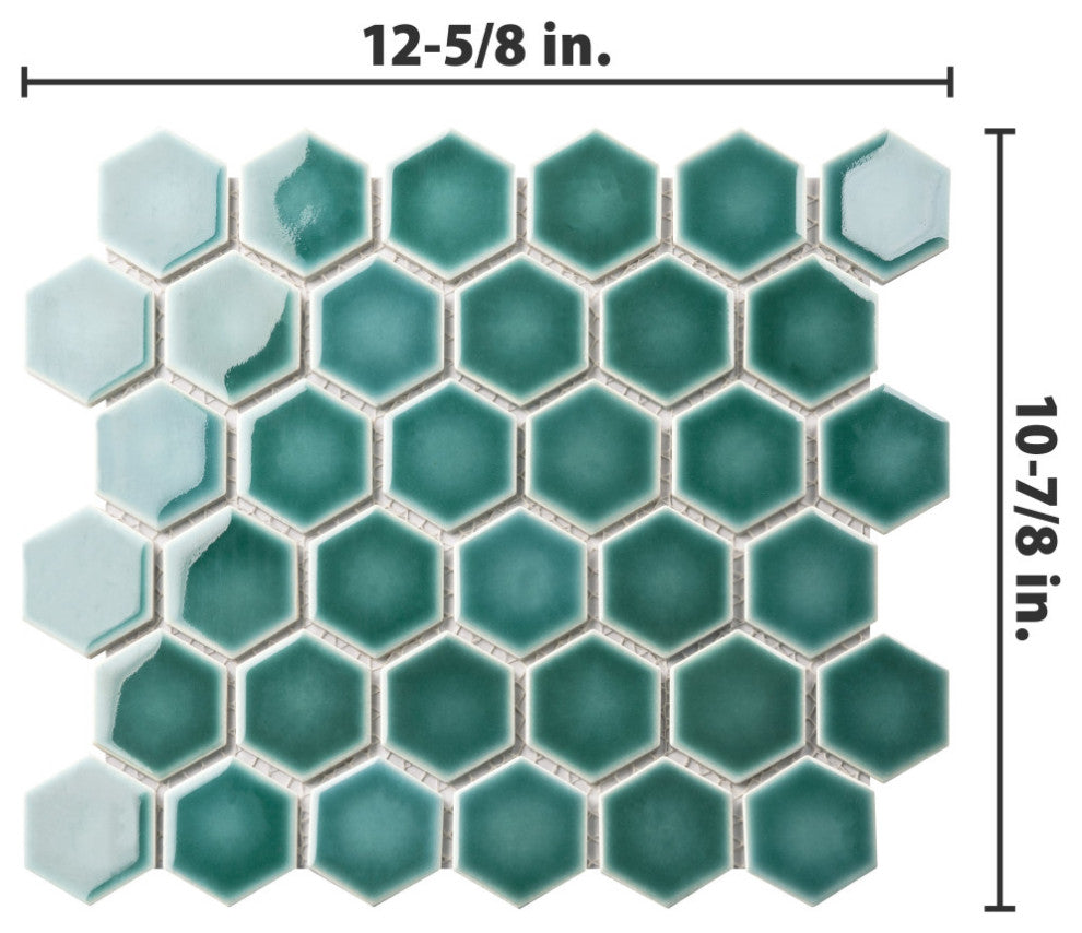 Hudson Due 2" Hex Emerald Porcelain Floor and Wall Tile