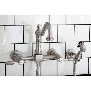 Kingston Brass Wall Mount Bridge Kitchen Faucet With Brass Sprayer, Brushed Nick