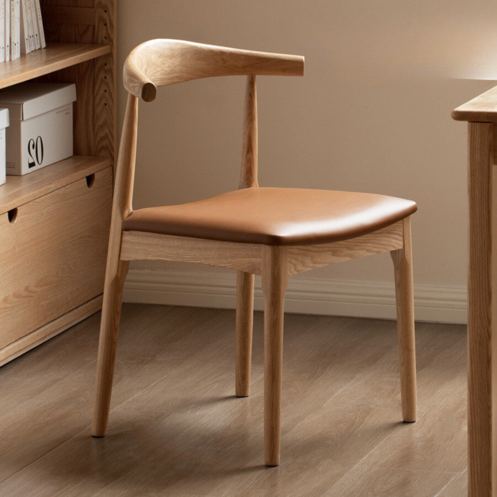 Ash Solid Wood Chairs, Set of 2, Walnut Color/Pu-Brown