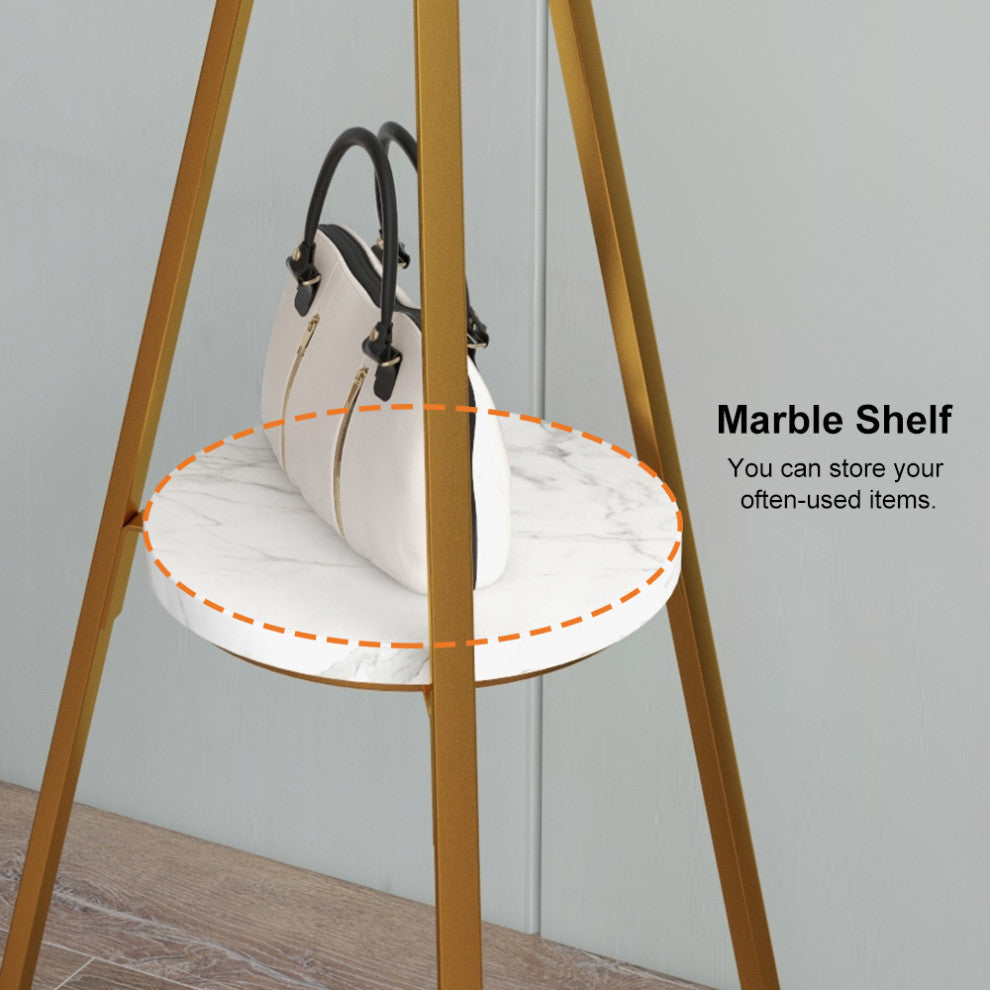 70.9" Modern Freestanding Coat Rack Hanging with Shelf Marble Base, Gold