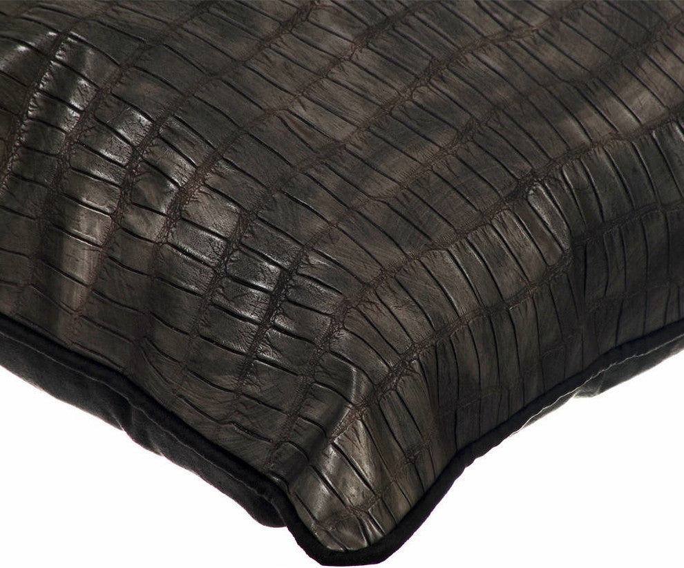Black Decorative Euro shams 26"x26" Faux Leather, Paved Black