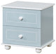 Two Drawer Solid Wood Nightstand with Round Feet, Blue And White
