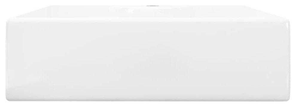 vidaXL Bathroom Sink Wash Basin Bath Sink Ceramic with Faucet Hole White Square