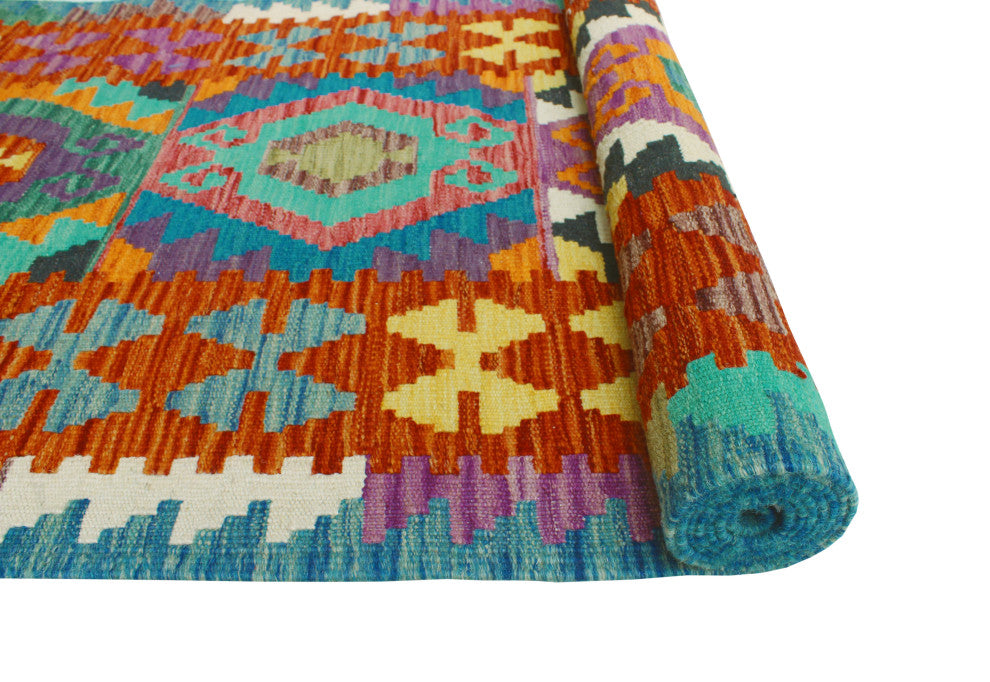 Flatweave Malik Red/Navy Runner, 2'7x9'11