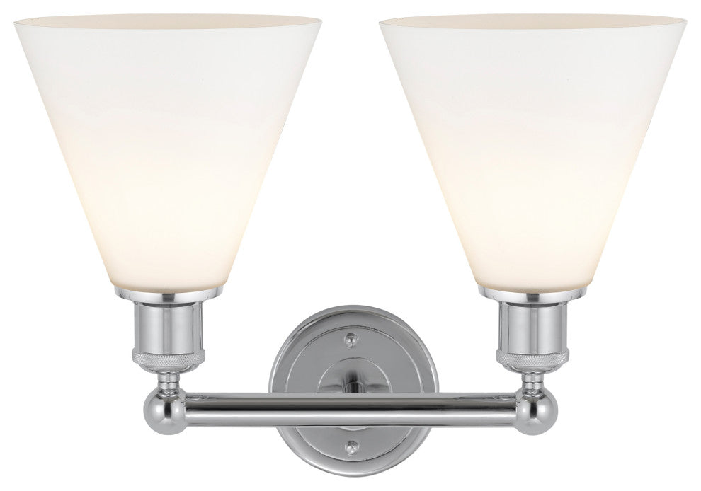 Berkshire 2-Light 17" Vanity Light, Polished Chrome Finish, Matte White Shade