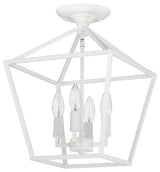 12 in. 4-Light Farmhouse White Semi- Flush Mount Ceiling Light With Caged Shade