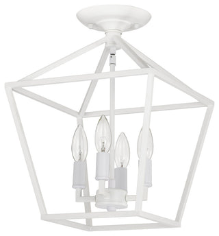 12 in. 4-Light Farmhouse White Semi- Flush Mount Ceiling Light With Caged Shade