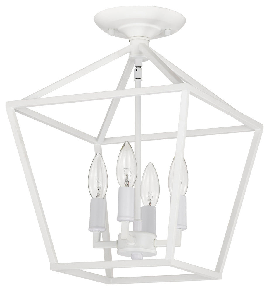 12 in. 4-Light Farmhouse White Semi- Flush Mount Ceiling Light With Caged Shade