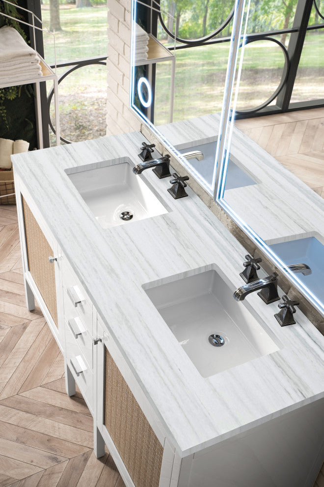 Addison 60" Double Vanity Cabinet, Glossy White, Arctic Fall Solid Surface