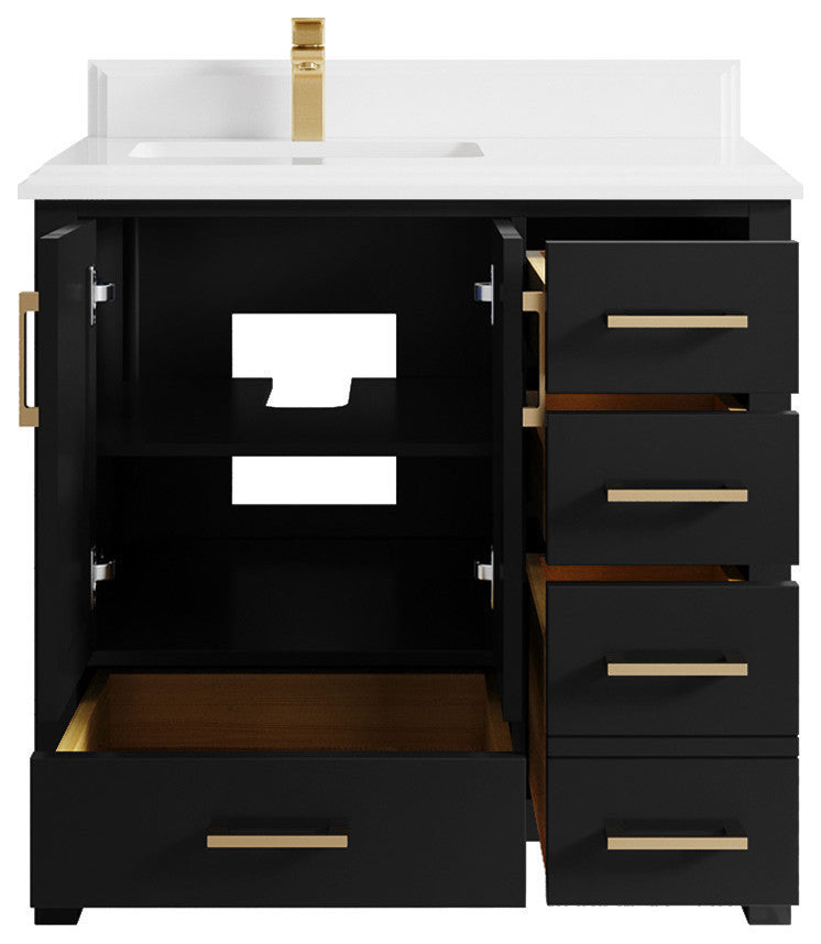 Malibu 36 Left Offset Bath Vanity in Black 1.5" White Quartz