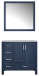 Lexora Home Jacques 36" Carrara Marble Top Single Vanity in Navy Blue