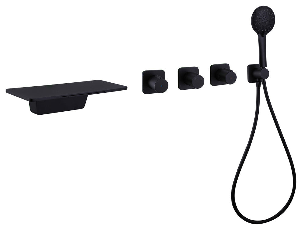 Triple Handles Wall Mounted Tub Faucet with Multi Function Hand Shower