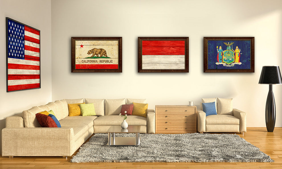 Mongolia Country Textured Flag Print With Brown Gold Frame, 19"X27"