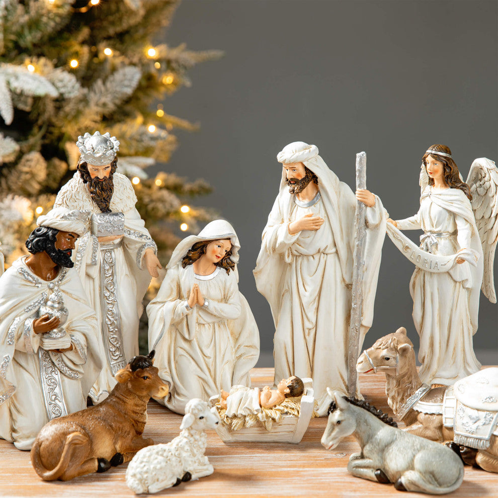 12-Piece Ivory Resin Nativity Figurine Set
