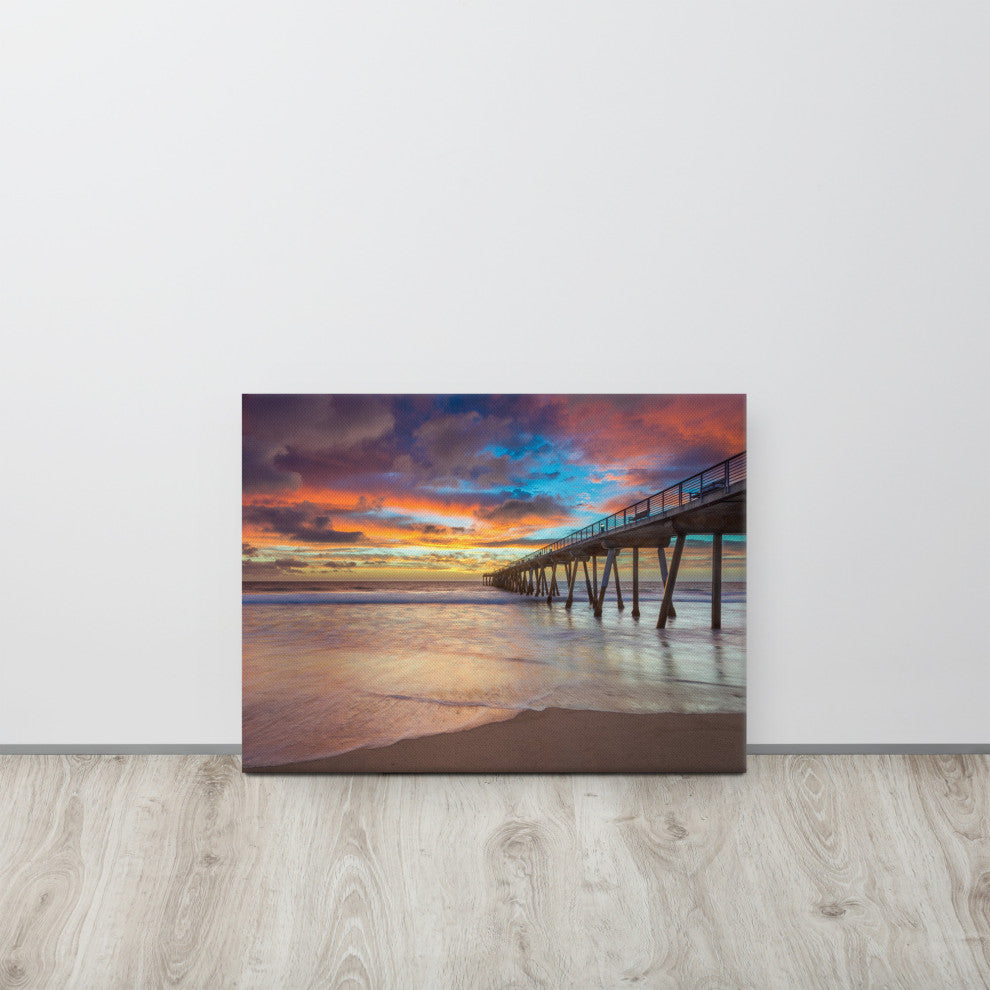 Dreamy Pier at Sunset Coastal Landscape Photo Canvas Wall Art Prints, 18" X 24"