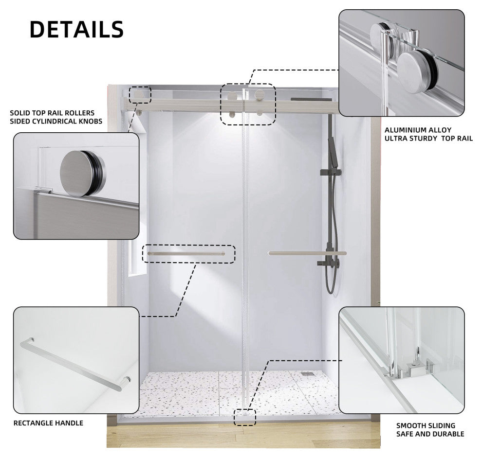 72" W x 79" H Double Sliding Frameless Shower Door, Brushed Nickel;, 72" X 79";