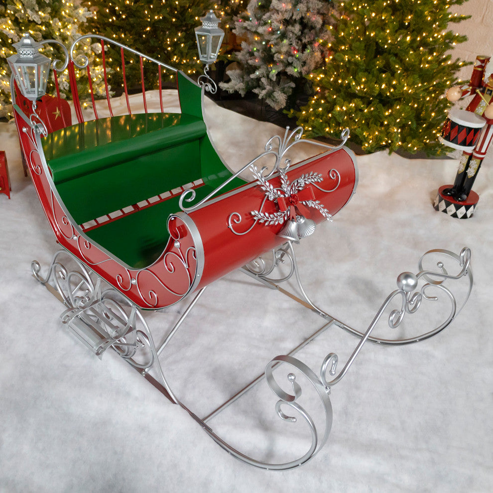 Large Victorian Christmas Sleigh, Red, Green, Silver