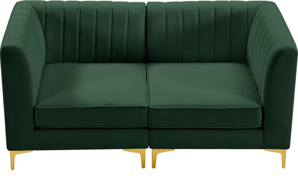 Alina Velvet Upholstered 2-Piece Modular Sectional, Green