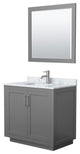36"SGL Vanity Dark Gray, Carrara Countertop, Sink, Nickel Trim, 34"Mirror