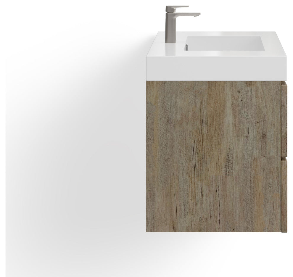 Boutique Bath Vanity, Natural Wood, 36", Single Sink, Wall Mount