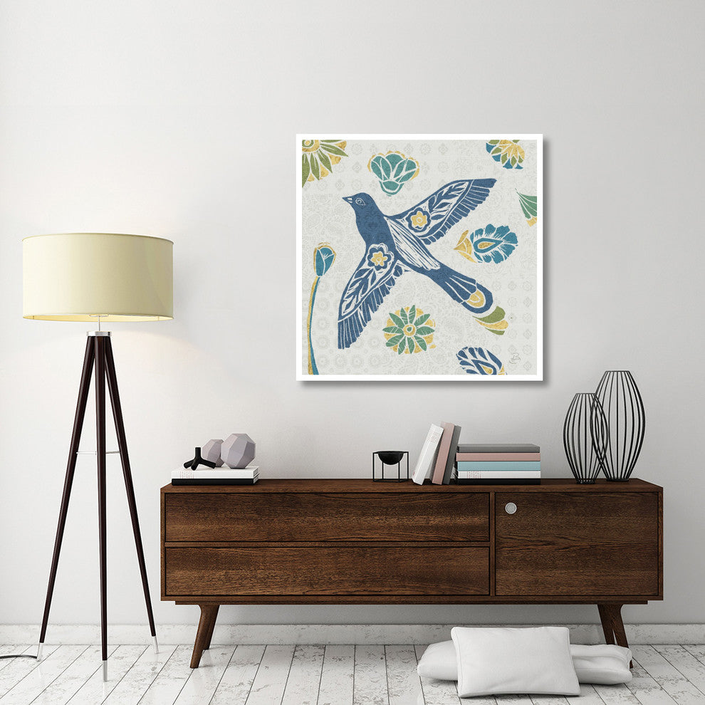 "Nordic Woodcut Bird IIIF" Digital Paper Print by Daphne Brissonnet, 42"x42"