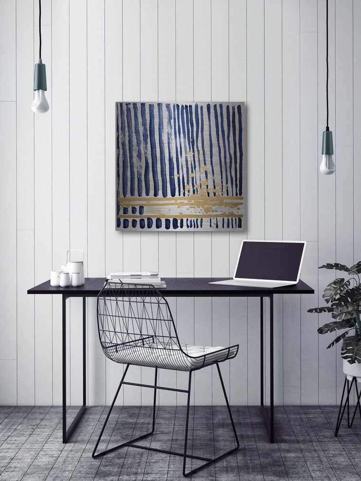 "Blue Verticals" Painting Print on Brushed Aluminum, 48"x48"