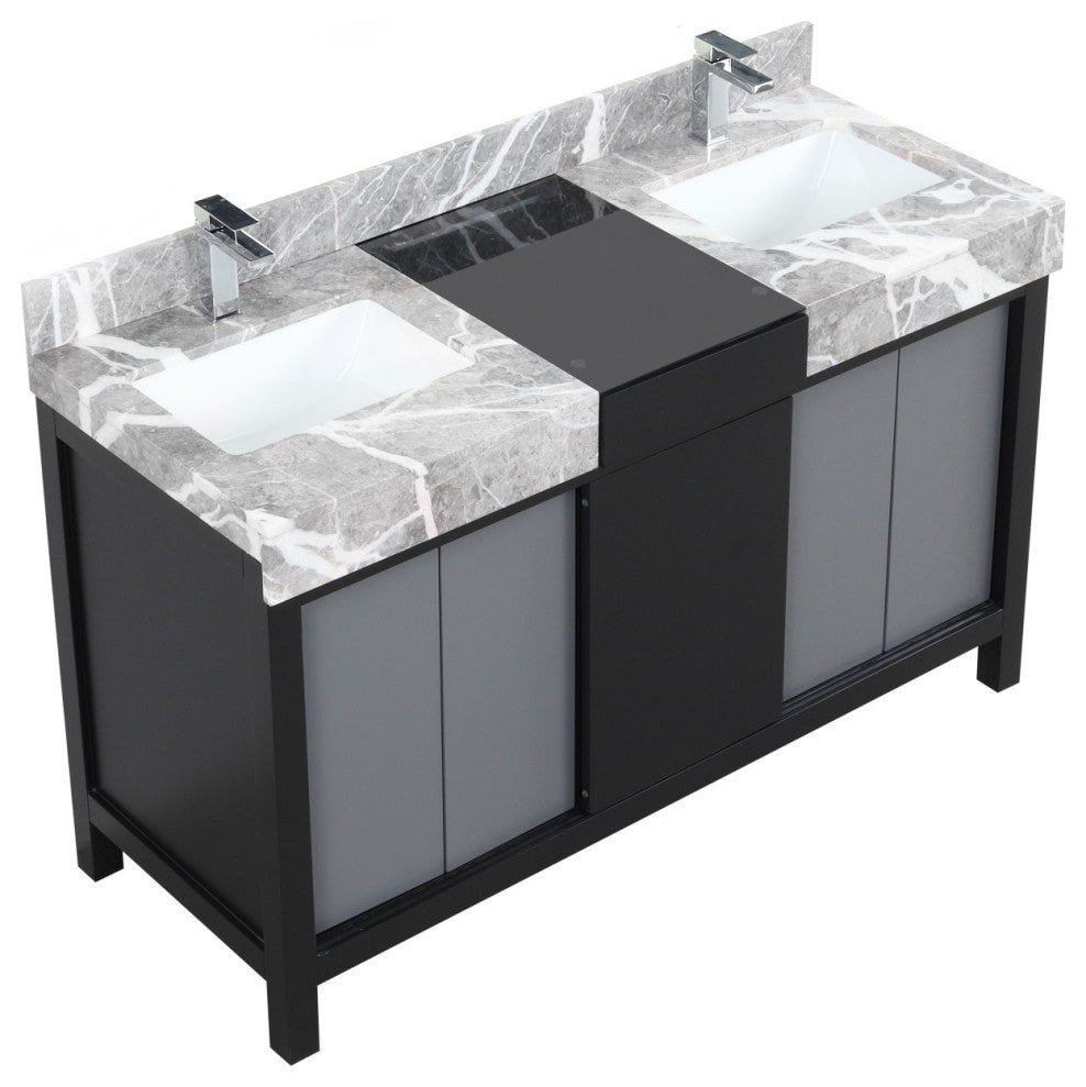 55" Double Vanity, Marble Tops, White Square Sinks, And Monte Chrome Faucet Set