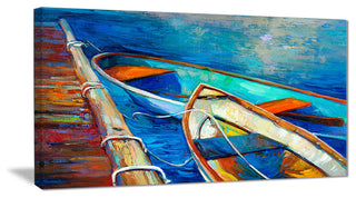 "Boats and Pier in Blue Shade" Canvas Print