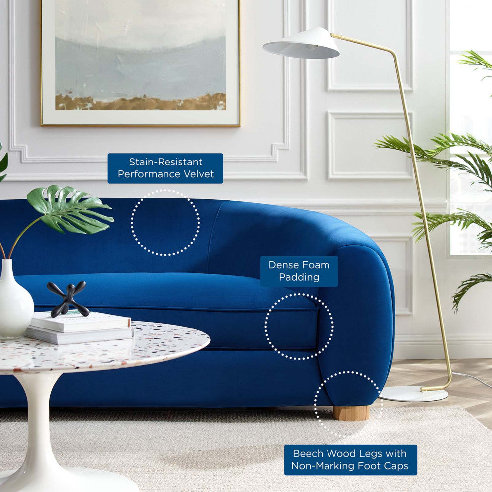 Sofa, Velvet, Blue Navy, Modern, Living Lounge Room Hotel Lobby Hospitality