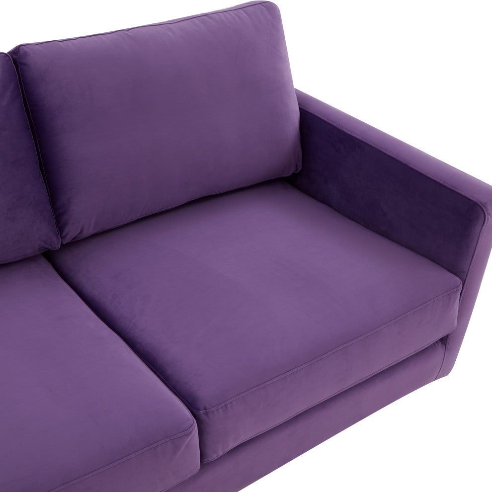 LeisureMod Lincoln Modern Velvet Sofa With Gold Frame, Purple