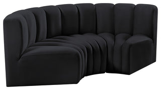 Arc Velvet Upholstered 3-Pc. Inward Curved Modular Sectional, Black