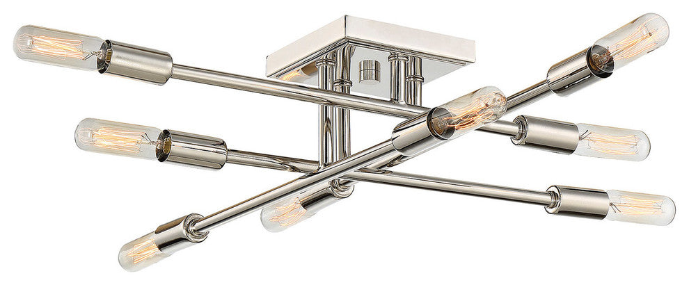 8-Light Semi-Flush Mount, Polished Nickel