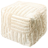 Stacy Garcia Beige/Cream Modern Striped Cube Pouf, 18"x18"x18"