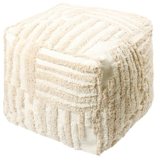 Stacy Garcia Beige/Cream Modern Striped Cube Pouf, 18"x18"x18"