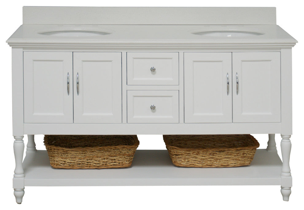 Beverly 60" Bath Vanity, White, Quartz, Double Vanity