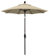 7.5' Bronze Collar Tilt Lift Fiberglass Rib Aluminum Umbrella, Sunbrella, Beige