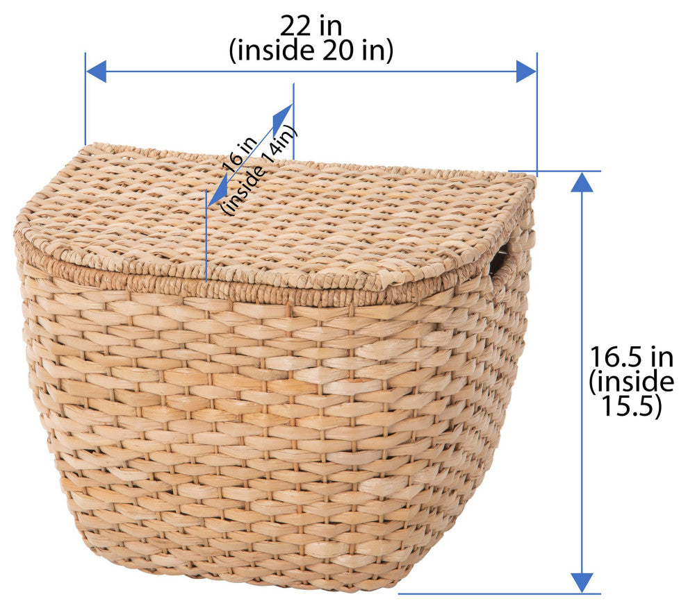 Oval Seagrass Wall Trunk, Storage Basket With Lid and Flat Backside, Natural
